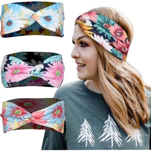 Knoted Sports Crossed Hair Band Headband Womens Elastic Sweat Absorbing Face Washing Fabric Headband Headdress Printed Bandanas
