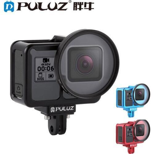 PULUZ Housing Shell CNC Aluminum Alloy Protective Cage with Insurance Frame & 52mm UV Lens for GoPro HERO7 Black /6 /5