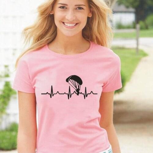 Comic Paragliding Heartbeat T Shirt Women Tops Funny Parachute Pulse T-shirt Paraglider Tee Shirt Femme Casual Camisas De Mujer