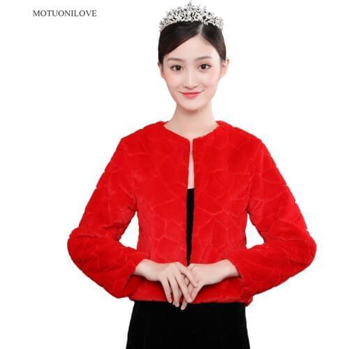 Estolas fiesta mujer Winter Fur Jacket Shrugs Red Ivory Long Sleeves Wedding Coat Bridal Cape Faux Fur Wrap Bolero Femme Mariage