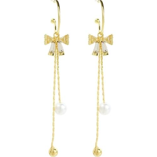 New Earrings Fashion Jewelry Bow Tassel Statement Imitation Pearl Long Earrings Women Wholesale Kolczyki Pendientes Oorbellen