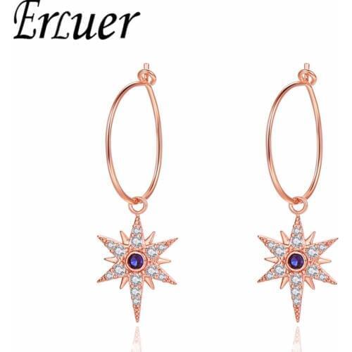 ERLUER summer Dangle Earrings for women Wedding blue crystal hexagon jewelry Girls fashion zircon earrings engagement jewellery