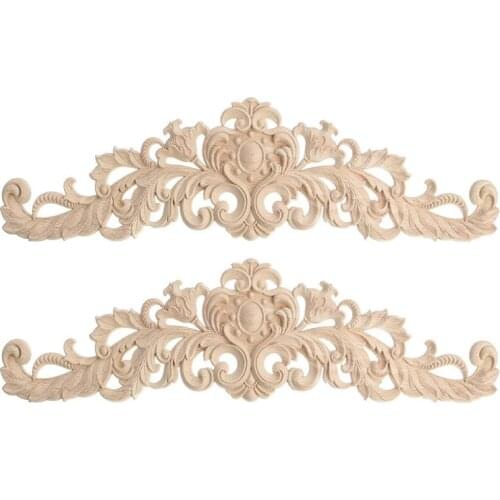 2pcs Craft Wood Cabinet Furniture Carving Corner Wood Ornament Wood Ornaments Handmade