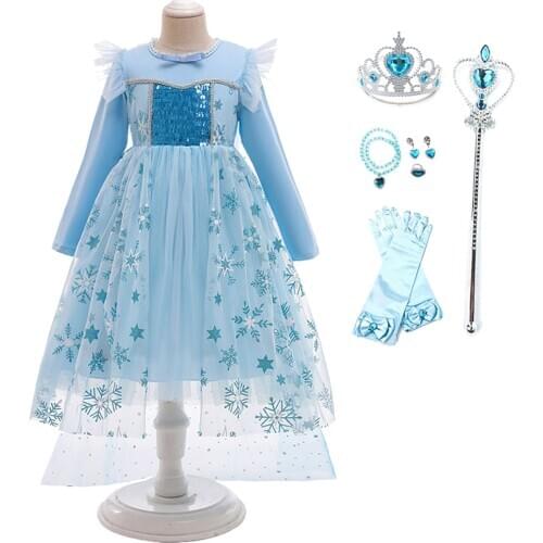 2021 New Children Princess Costume Party Snowflake Vestidoes Little Girl Christmas Cosplay Elsa Dress Up Birthday Gift Disguises