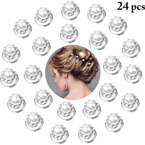 24pcs Bridal Hair Pin Rhinestone Fake Pearl Decor Spiral Hairpin Wedding Party Headpiece Hair Accessories Dress Up