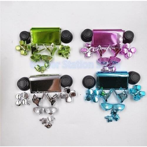 48sets Full L1R1 L2 R2 Trigger Chrome Buttons Thumbstick caps for Playstation4 PS4 Pro 4.0 JDS040 JDM040 Controller replacement