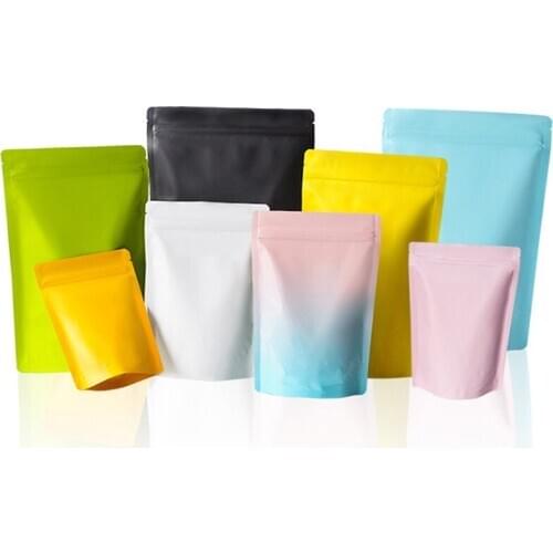 500pcs High quality Double Sided Color Thick Heat Sealable Ziplock Packaging Bags Food Grade Stand Up Aluminum Foil Zip Lock Bag