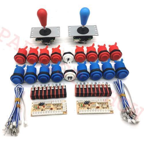 2Players Arcade DIY Kit with Zero Delay USB Conatrol Board+2pcs SANWA Type Joystick+16PCS American Happ Style Buttons+1P&2P