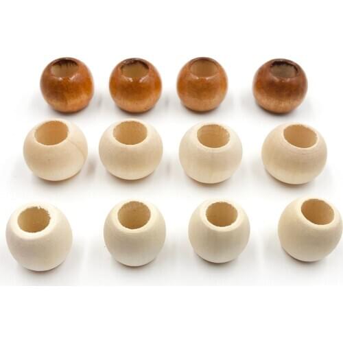 50pcs Wooden Beads Natural Round for Jewelry Making DIY Bracelet Bead Accessories Loose Ball Beads Big Hole Supply