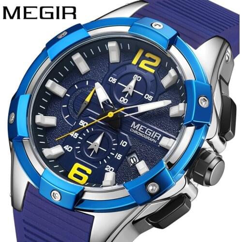 MEGIR New Watches Mens Luxury Brand Big Dial Watch Men Waterproof Quartz Wristwatch Sports Chronograph Clock Relogio Masculino