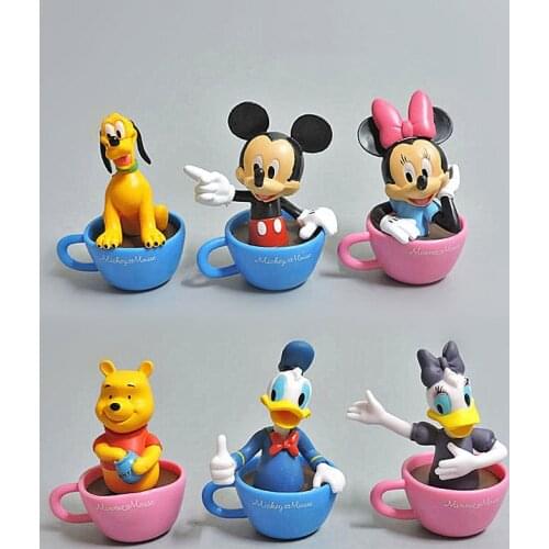Disney Micky Mouse Donald Duck Minnie Mouse with Coffee Cup 8cm Cartoon Figures PVC Model Peripherals for Kids Birthday Gifts