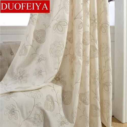 European Luxury Curtains Linen for Living Room Bedroom Embroidery Blackout Floral Curtain Windows Treatmentdrapes