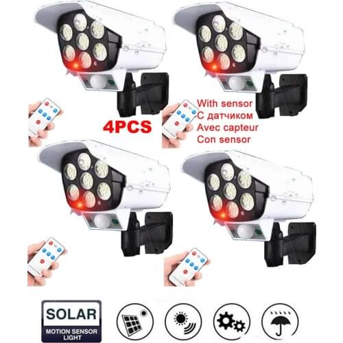 4pcs remote solar fake monitor dummy camera Outdoor Garden Lights Waterproof Lamp motion sensor emergency lighting for Pathway Y