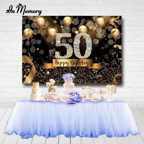 InMemory Gold Black Theme Adult Birthday Party Backdrops For Photo Studio Balloons Glitter Bokeh Dots Man Woman Backgrounds