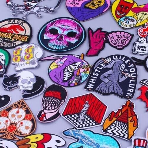 Hippie Punk Skull Patch For Clothing Alien Dinosaur Diy Embroidery Patches For Clothes Appliques For T-shirt Badges Pin Patch