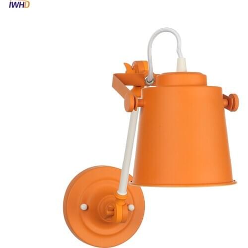 IWHD Orange Color LED Wall Light Fixtures Single Swing Arm Bedroom Children Room Nordic Modern Wall Lamp Sconce Aplique Pared