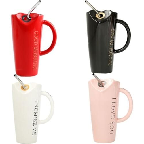 450ML Creative Large Capacity Ceramic Cup With Stainless Steel Straw European Personality Design Milk Water Mug