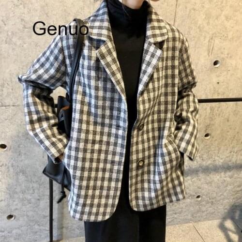 Harajuku Plaid Coats Women Autumn Vintage Loose Jackets Ladies Long Sleeve Tops Female Korean Short Coat Woman Winter