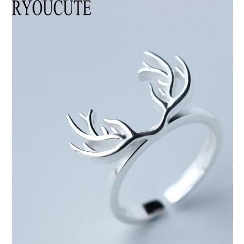 Silver Color Deer Antlers Rings for Women Adjustable Size Rings Fashion Wedding Jewelry joyas de plata