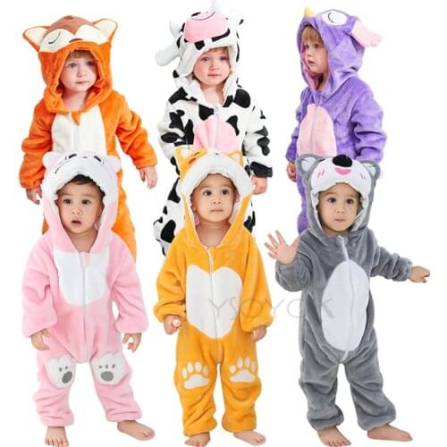 Newborn Baby Rompers Kigurumi Boy Girls Pajamas Animal Romper Hooded Pyjama Cat Costume ropa bebe 0-3y Toddler Cosplay Clothes
