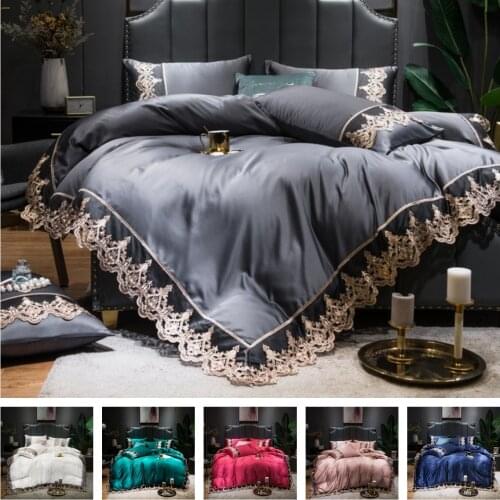 2020 Luxury 2 or 3 or 4pcs Lace Bedding Set Duvet Cover Set with Flat Sheet Zipper Closure Twin Queen King 7 patterns