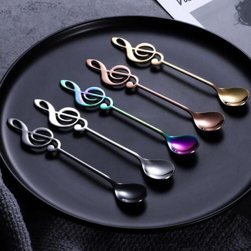 Round Scoop Stainless Steel Spoons Mixing Spoon Set Musical Note Handle Coffee Tea Colorful Lovely Dessert Scoops Christmas Gift