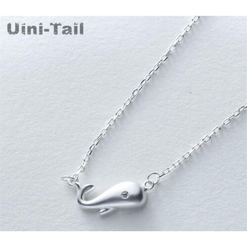 Uini-Tail hot new 925 sterling silver cute sweet youth frosted small whale modeling necklace fashion flow high quality