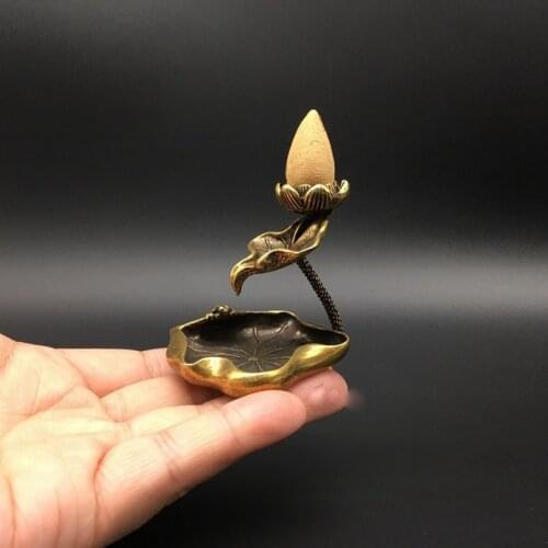 Brass ornament all copper lotus double layer pond artistic conception Mini back flow incense holder