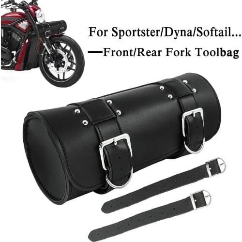 For Harley Sportster Chopper Bobber Cruiser Dyna Softail Motorcycle Front/Rear Fork Bags PU Leather Tool Bag Luggage Saddlebag