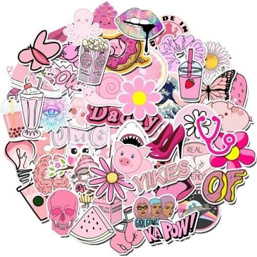 10/50/100pcs Pink Cartoon Simple Girls Kawaii Stickers for Chidren Toy Waterproof Sticker To DIY Laptop Bicycle sticker