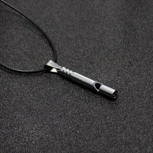 Leather Rope Men Necklaces Retro Outdoor Survival Stainless Steel Whistle Pendants Neckless Adjustable Cool Couple Jewelry