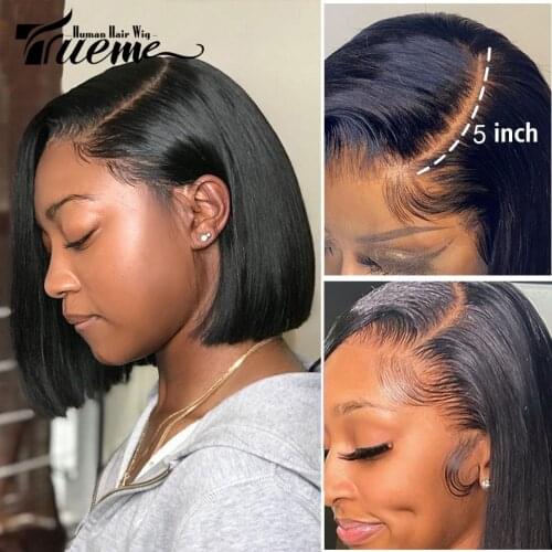 Trueme Bob Lace Front Human Hair Wigs Short Straight Bob Lace Human Hair Wig For Women Ombre Blonde Pink Lace Bob Wig With Bangs