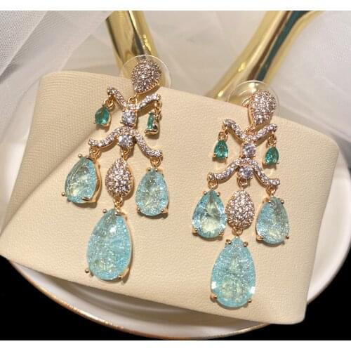 Retro Crystal Tassel Earrings Flowers Cubic Leaf Palace Drop Shaped Zircon Sweet for Womens Ancient Hanfu Elegant High Quality
