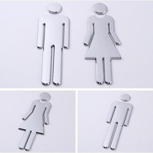 2Pcs Bathroom Toilet Signs Man & Lady Indicator Signpost Self Adhesive Toilet Restroom Sign Plate Silver Lavatory Signs