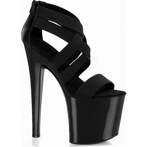 Roman Hollow Flock Gothic Women Platform Sandals 8 Inch Thick Black Open Toe Baking Paint 20CM Sexy Models Show Pole Dance Shoes