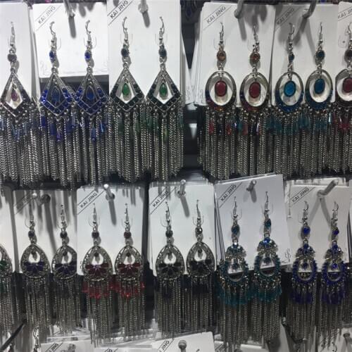 Mixed 6pairs/Lot Vintage Ethnic Crystal Bead Chains Long Tassel Dangle Drop Earrings for Women Fashion Jewelry Gift Accessories