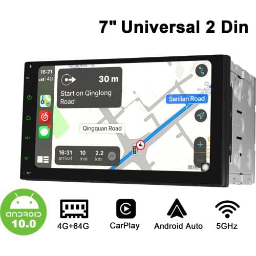 2Din 7" Universal Android10 Car Stereo Radio GPS DSP Carplay SPDIF Subwoofer 5GWiFi 4G SIM Split-screen Bluetooth DAB DVR OBD