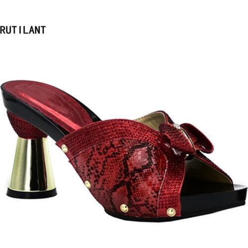 Ladies Sandals with Heels Designer Shoes Women Luxury 2018 Italy Style Women Party Shoes Decorated with Rhinestone Nigerian Shoe