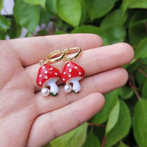Lost Lady New Cute Dot Mushroom Dangle Earrings Statement Funny Creative Alloy Long Earrings for Women Party Jewelry Gift