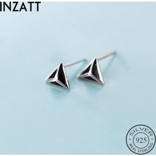 INZATT Real 925 Sterling Silver Enamel Triangle Stud Earrings For Fashion Women Cute Fine Jewelry Minimalist Accessories ins Hot