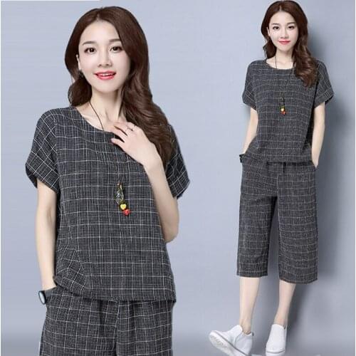 Plaid 2 piece set tracksuits outfits for women co-ord set plus size large xxxl 4xl 2021 summer black top and pants suits