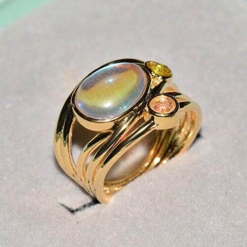 2020 New Golden Geometric Oversized Oval AAAAA Cubic Zirconia Womens Ring Party Prom Girlfriend Gift Popular Jewellery