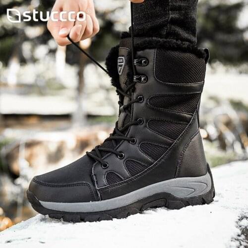 Winter Men Platform Boots High Quality Comfortable Snow Boots Fur Plush Warm Mid-Calf Hiking Water Proof Shoes Army Boots Men