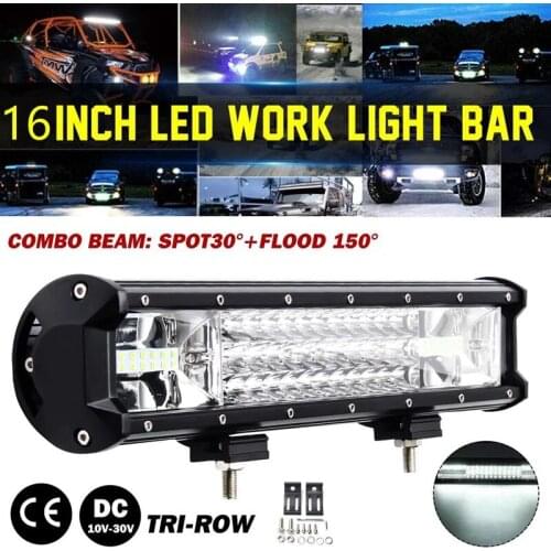 16 Inch 432W LED Work Light Triple-Row 12/24V Long Bar Spot Light Flood Combo for Off-Road SUV Truck Car Working Light