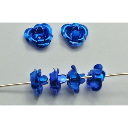 200 Royal Blue Aluminum Metal Rose Flower Beads 8mm Finding