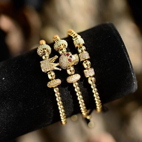 3pcs Luxury CZ Crown&Skull Copper Bead Macrame Bracelets Set Charm Men Handmade Bracelets&Bangles For Women Dropshipping