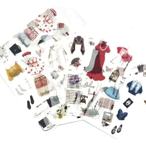 6 Sheets /Pack Girls Makeup Wardrobe Dress Diary Decorative Stickers Handbook Decoration