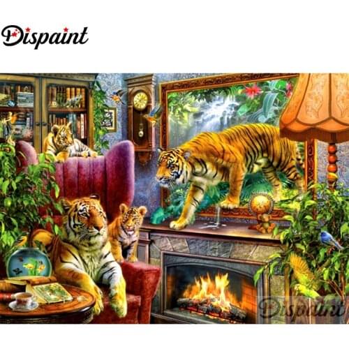 Dispaint Full Square/Round Drill 5D DIY Diamond Painting "Animal tiger Scenery"3D Embroidery Cross Stitch Home Decor Gift A12206