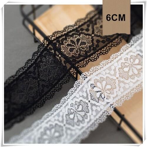 6cm wide black and white bilateral straight edge stretch lace 4yard/lot