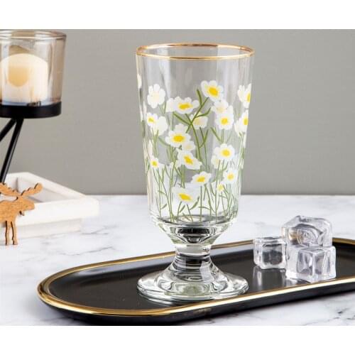 Holaroom Flowers Goblet for Drinking Milk Juice Cute Daisy Tulip Design Wine Glasses Coffee Mug Glass Cup Practical Water Cup